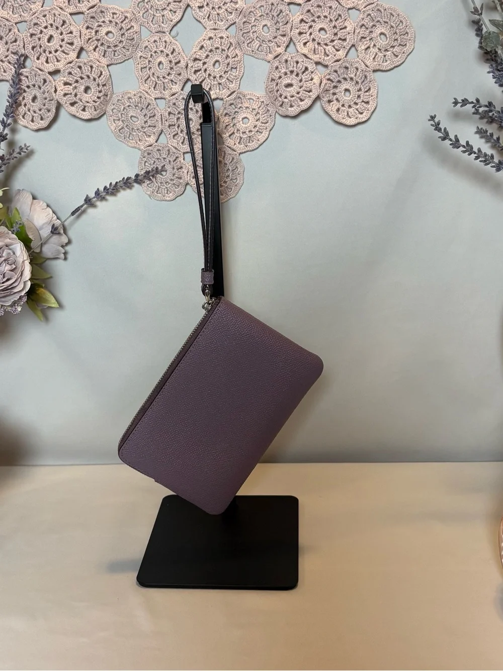 Coach Plum Pebbled Leather Wristlet